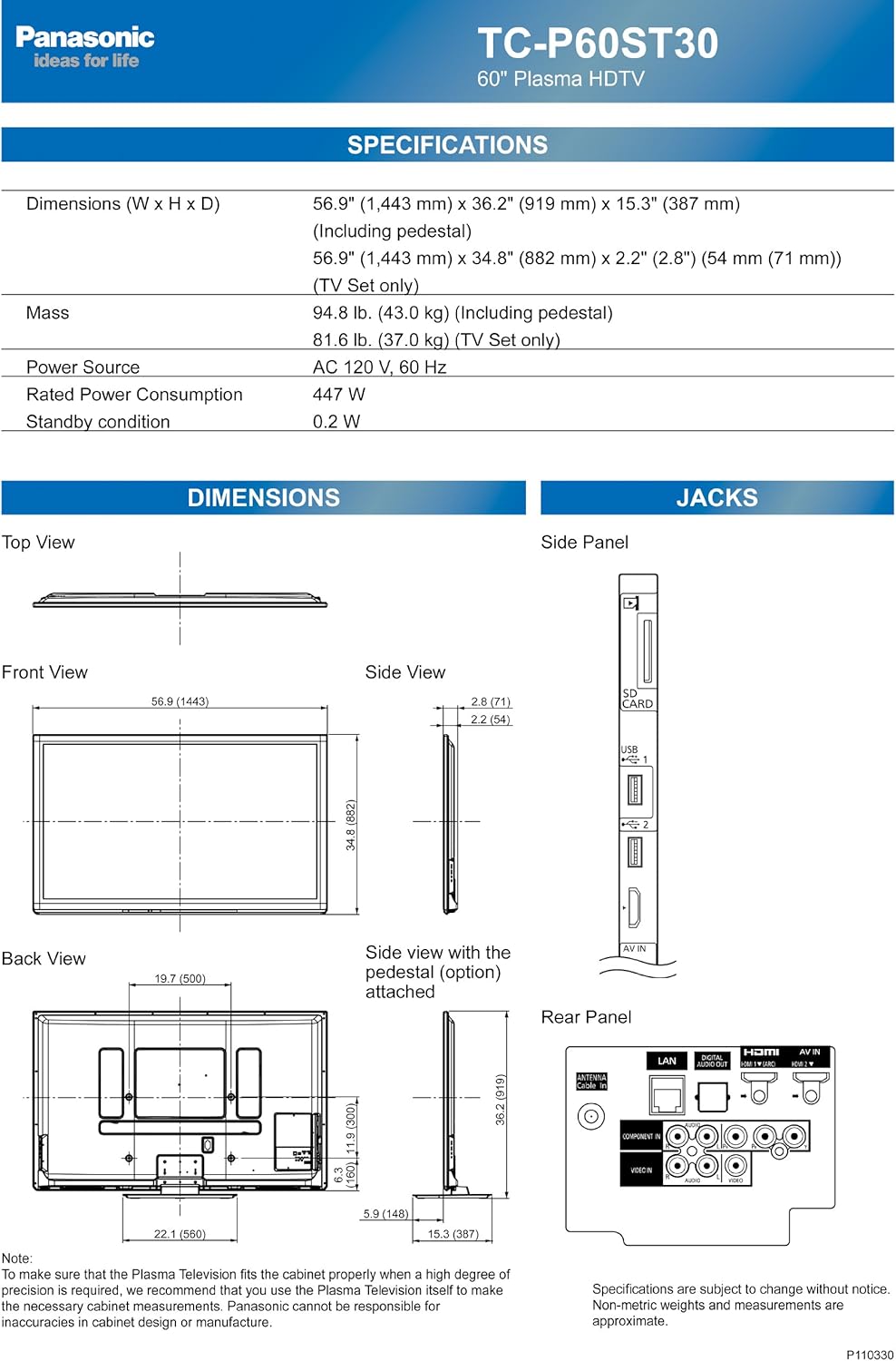 Panasonic TC-P60ST30 60-Inch 3D Plasma HDTV