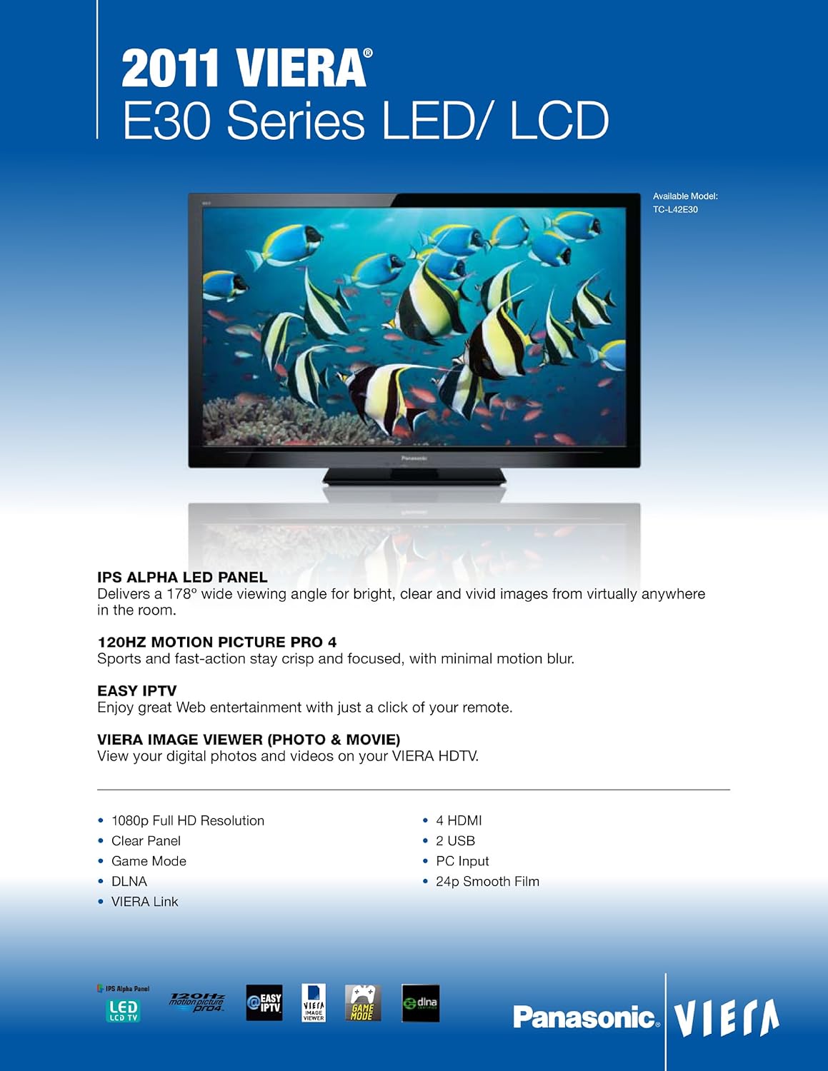 Panasonic TC-L42E30 VIERA 42-Inch 1080p 120Hz LED HDTV