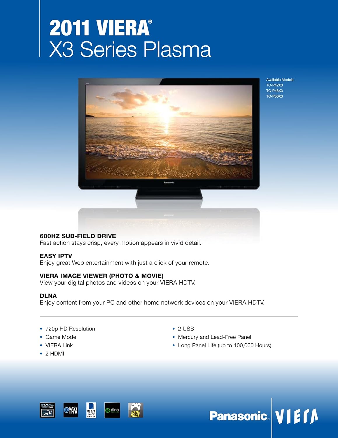 Panasonic VIERA TC-P50X3 50-Inch 720p Plasma HDTV