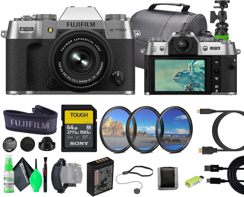 Fujifilm X-T50 X-T50 Camera with XC15-45mm Lens & Accessories Bundle - Silver — main product image