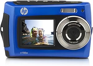 HP 005845 Waterproof Camera: 8MP Blue, 2.7" LCD