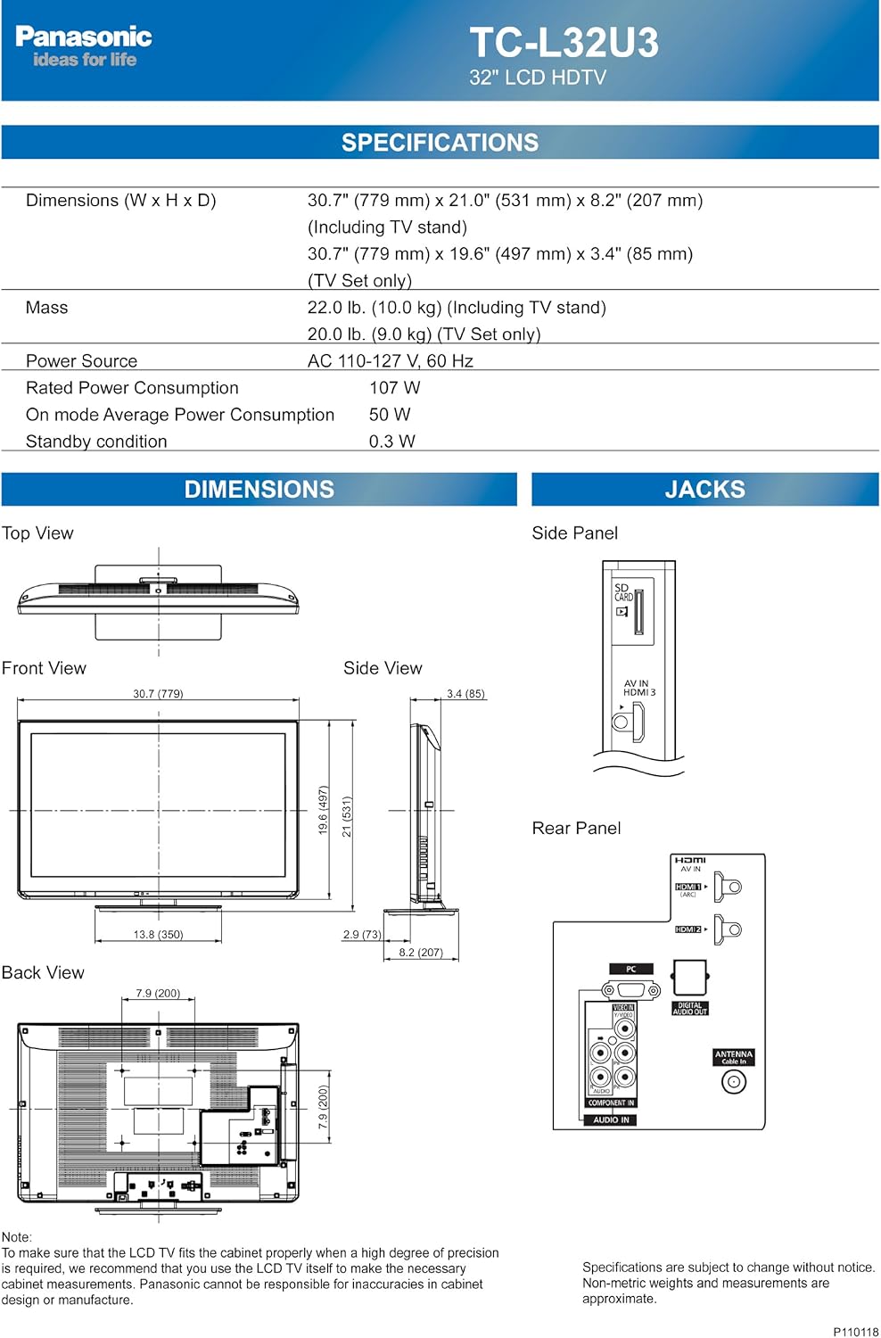 Panasonic TC-L32U3 32-Inch 1080p LCD HDTV
