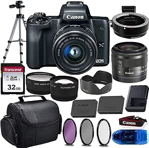 Canon EOS M50 Mirrorless Camera Kit with Adapter