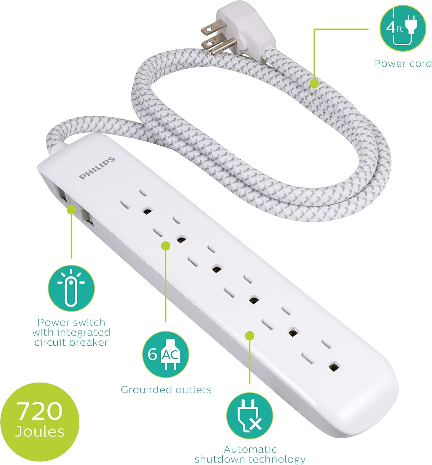 Philips SPC3064WET1/37 6-Outlet Braided Surge Protector