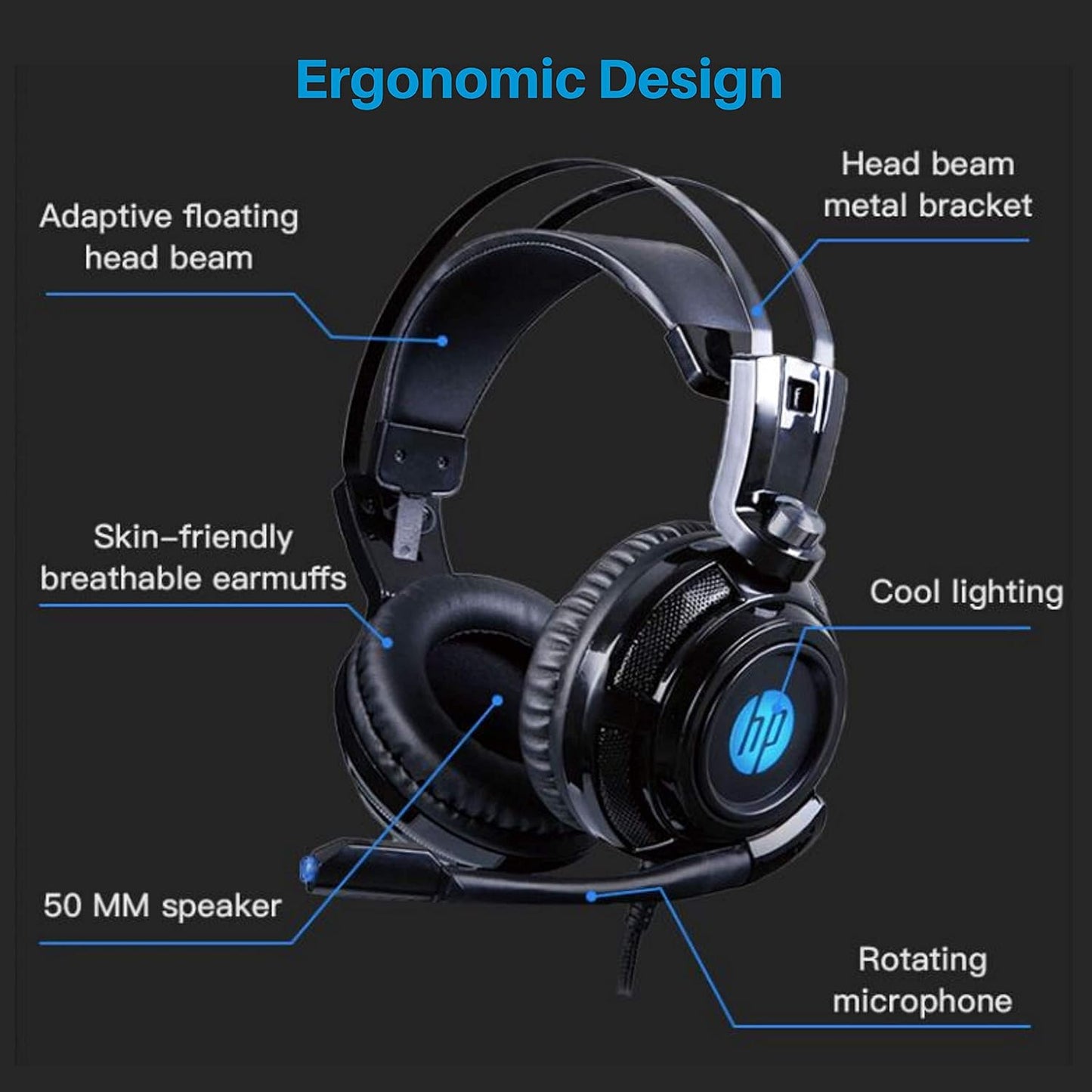HP 200 Gaming Headphones with Microphone LED
