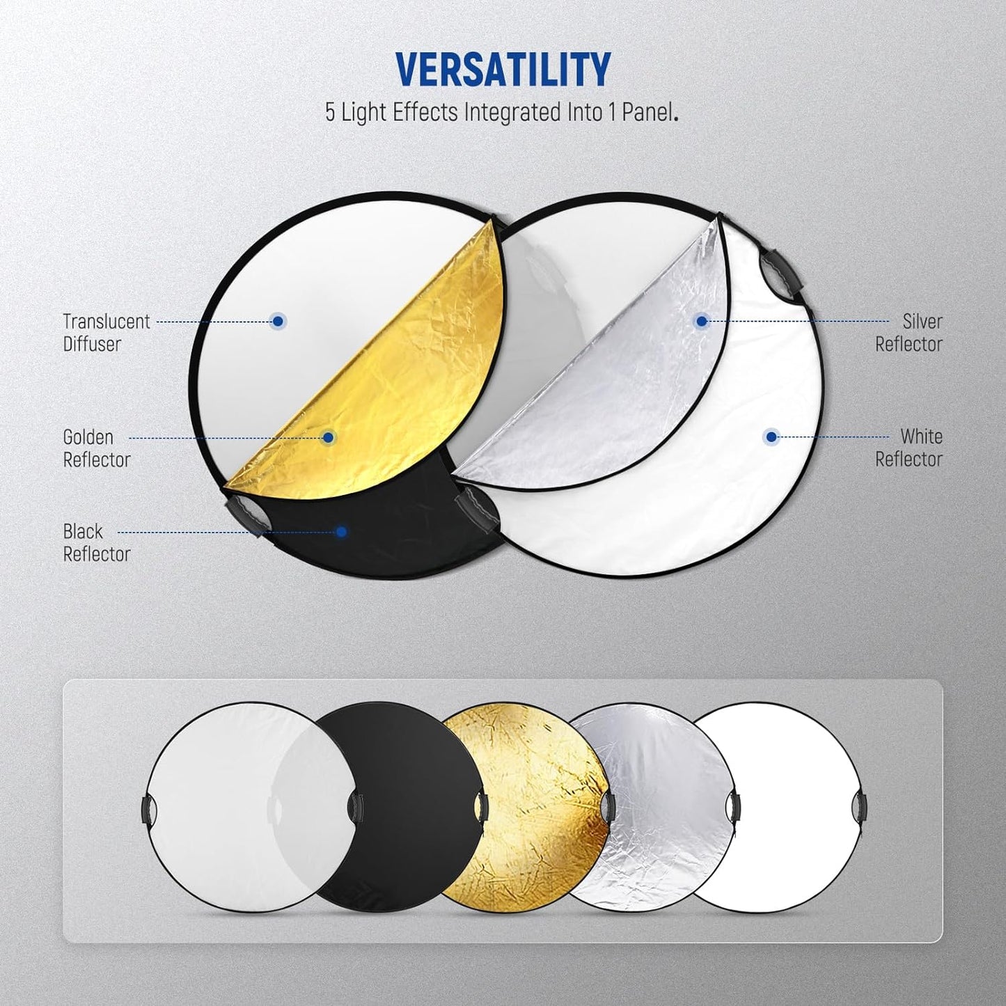 Neewer 90101292 43" 5-in-1 Light Reflector w/ Clamp