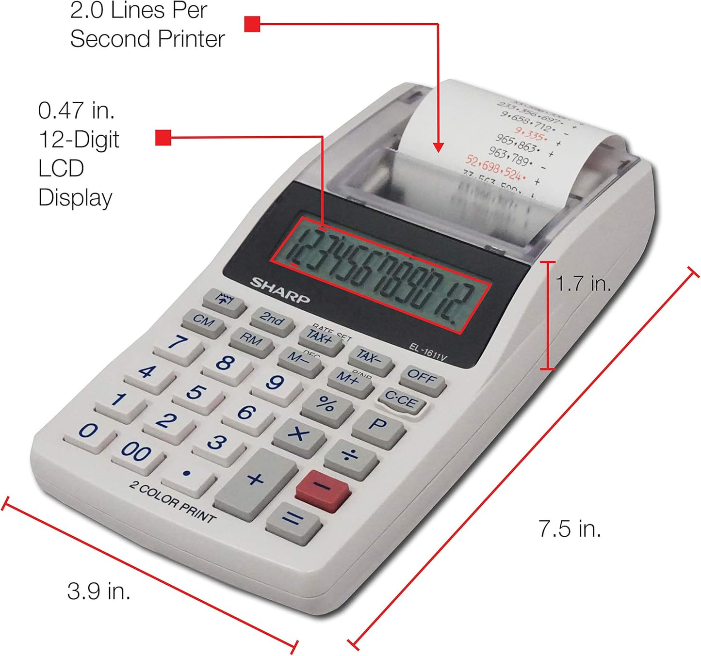 Sharp EL-1611V Handheld Printing Calculator Tax Function