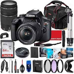 Canon Rebel T100 DSLR Camera with 18-55mm & 75-300mm Lens Bundle