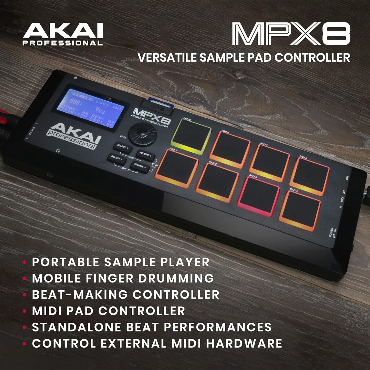Akai MPX8 Portable Sample Pad Controller MIDI SD