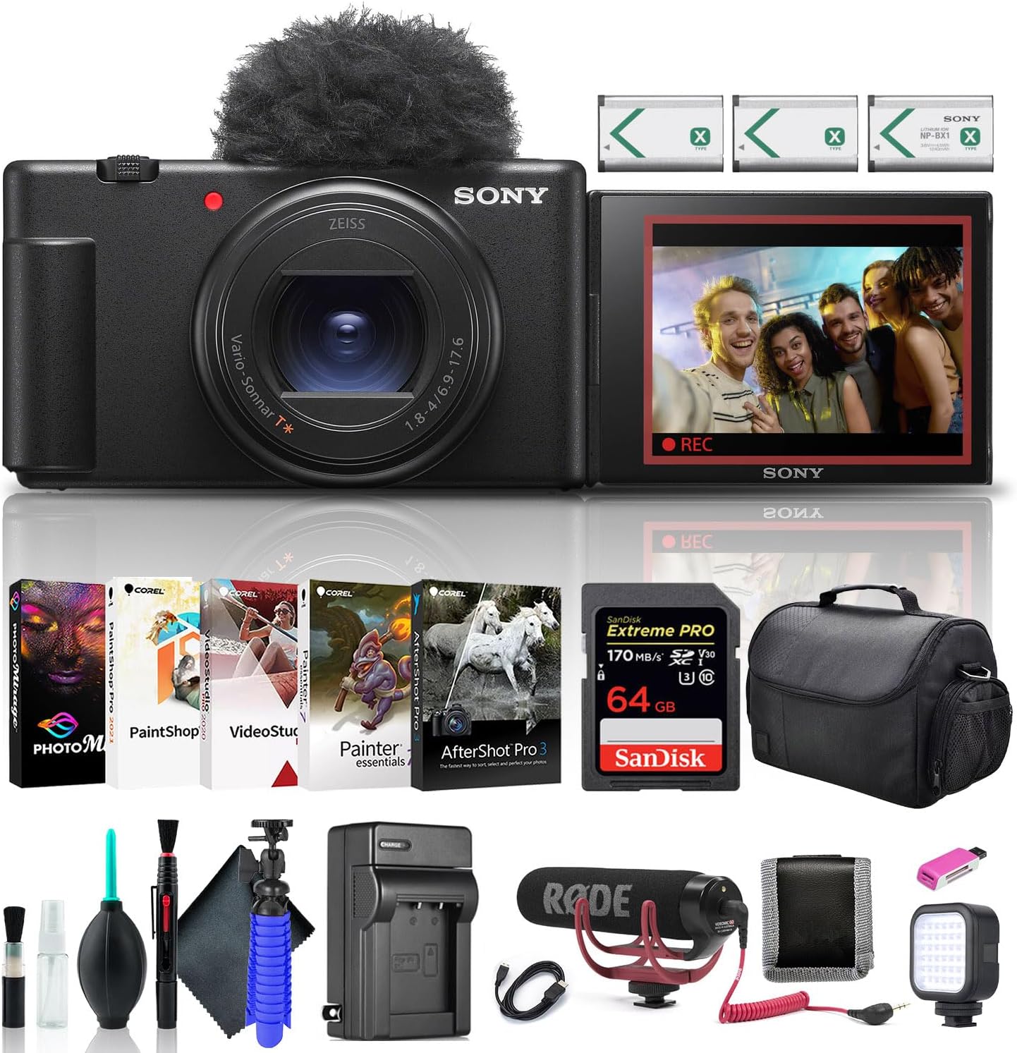Sony ZV1M2/B Vlog Camera Bundle with Mic