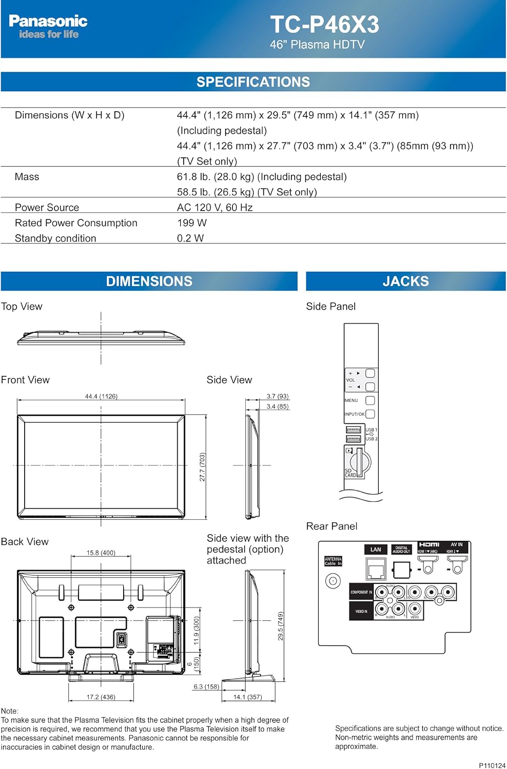 Panasonic TC-P46X3 46-Inch 720p Plasma HDTV VIERA