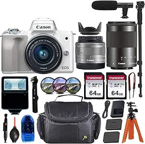 Canon EOS M50 Mirrorless Camera 15-45mm 55-200mm Lens Bundle