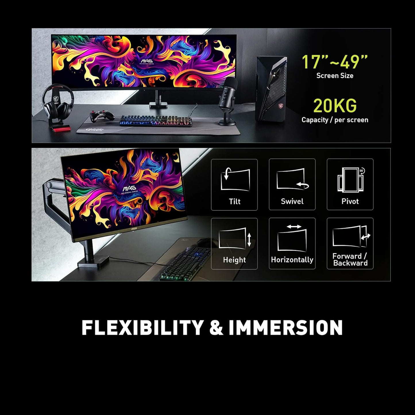 MSI MAGMT201 Single Monitor Stand Arm 49" VESA Mount
