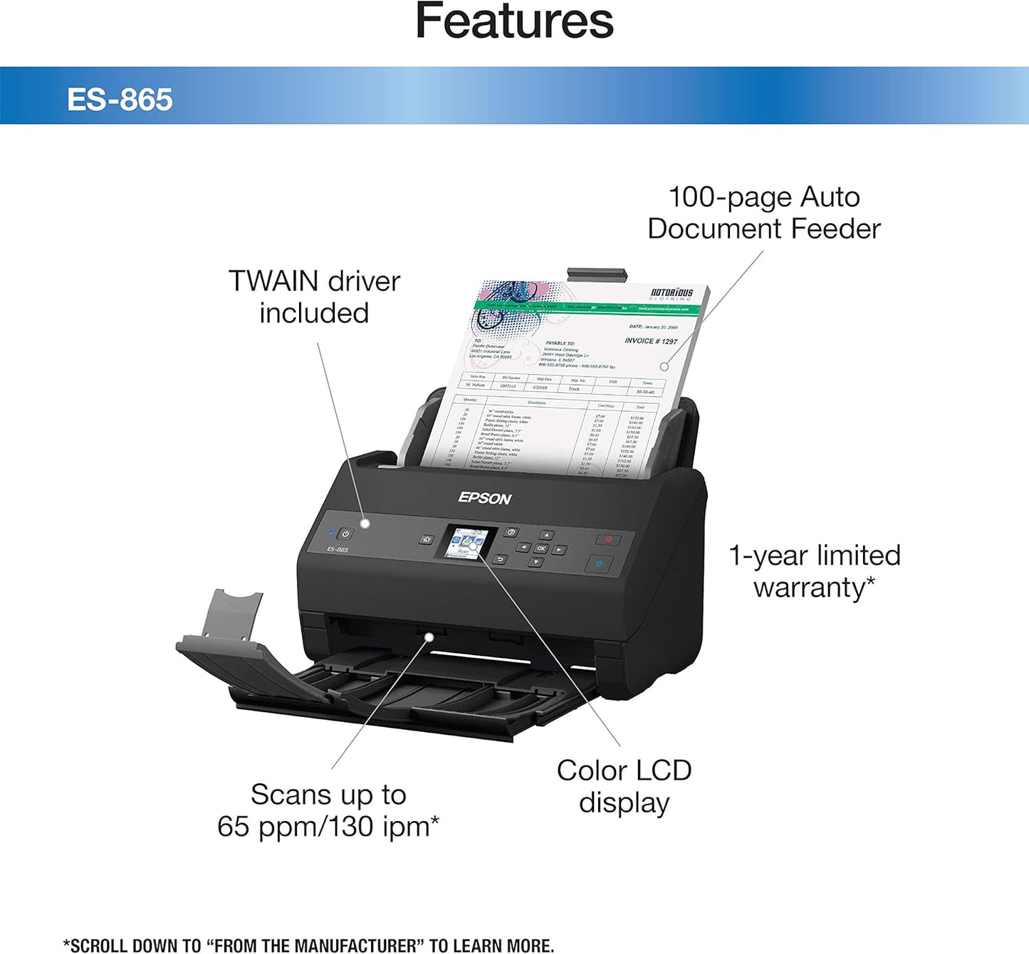 Epson ES-865 High-Speed Duplex Document Scanner