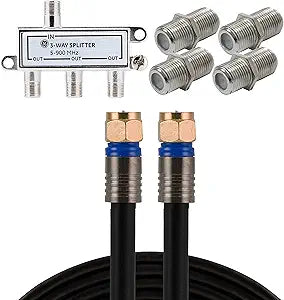 GE 25ft RG6 Coaxial Cable with Couplers & Splitter