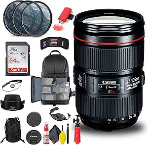 Canon 1380C002 EF 24-105mm f/4L is II USM Lens Bundle (Renewed)