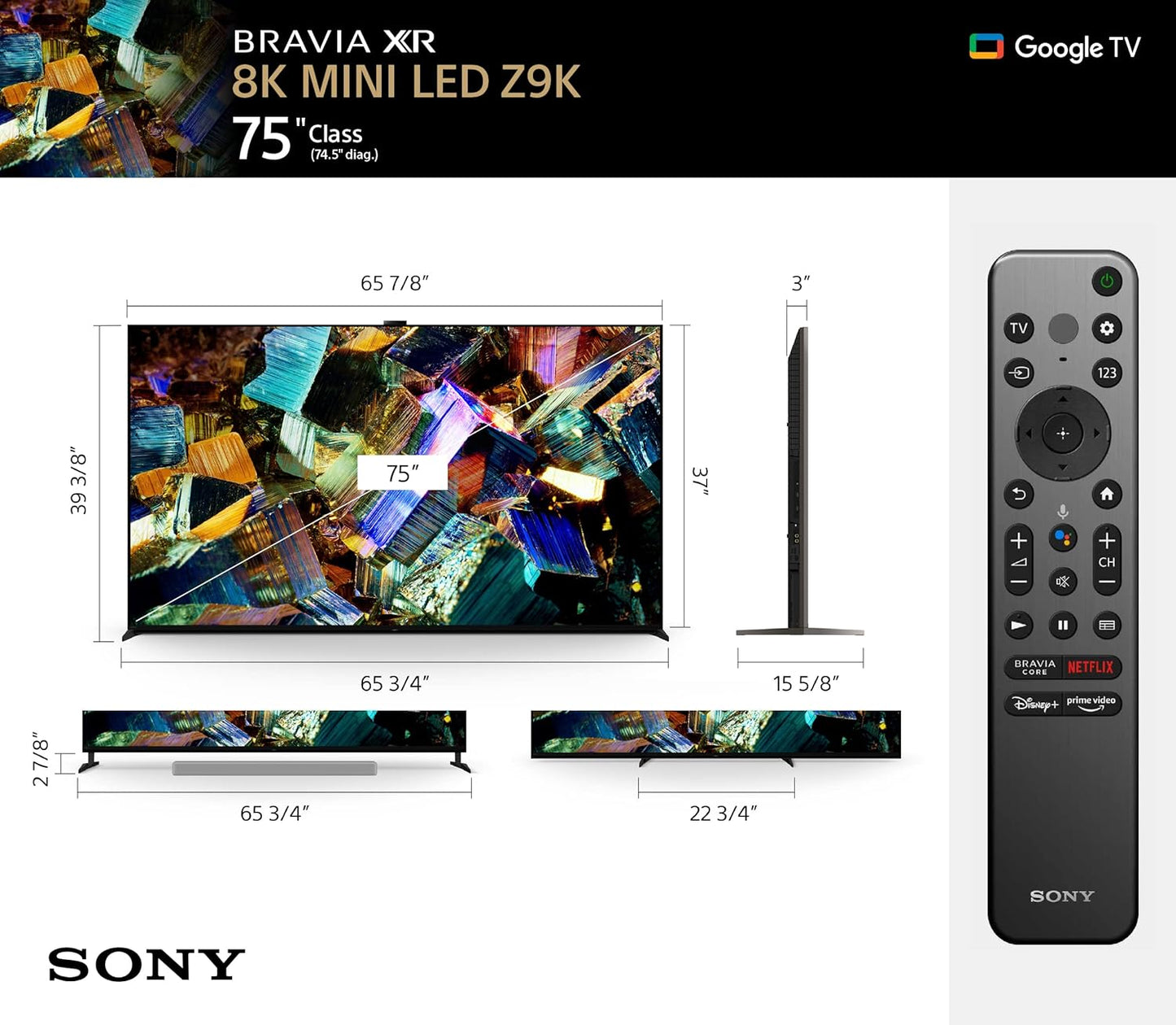 Sony XR75Z9K 75" BRAVIA XR 8K Mini LED Smart Google TV