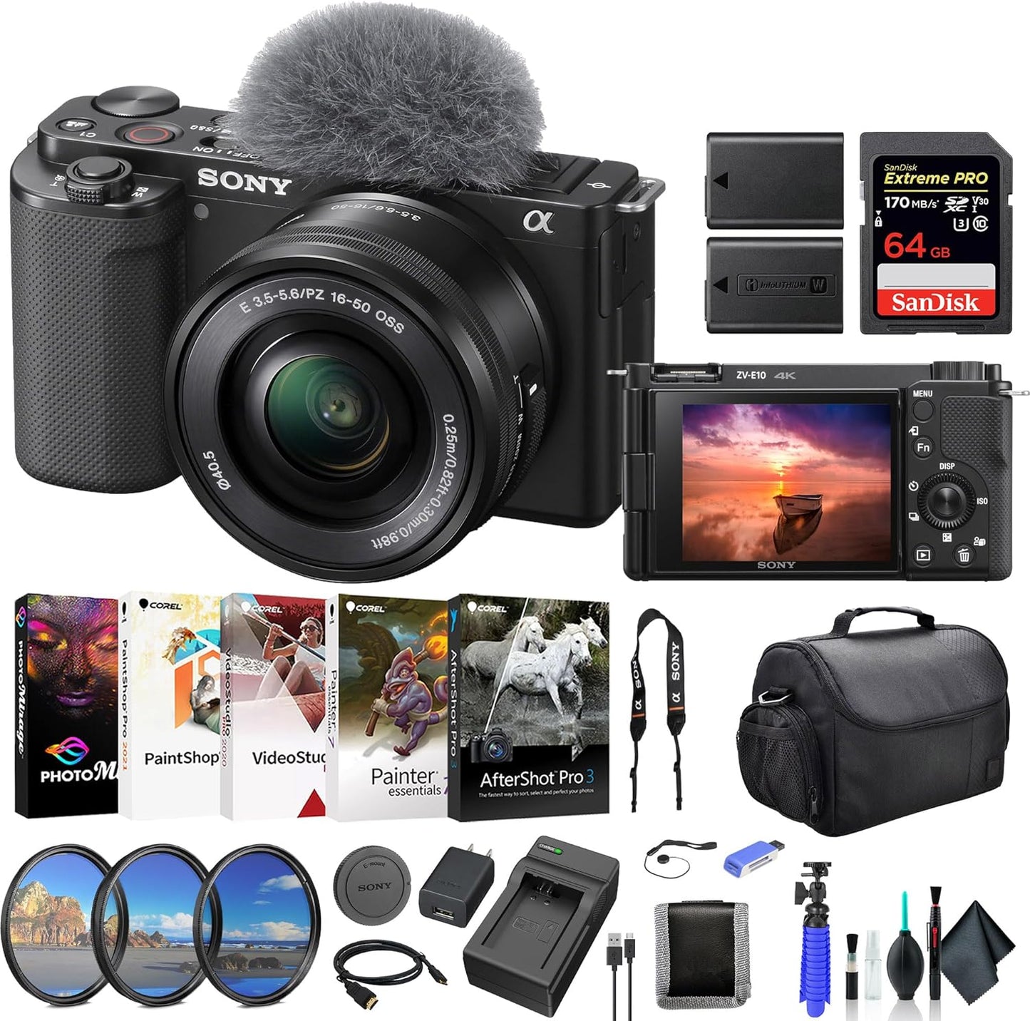 Sony ILCZV-E10L/B ZV-E10 Mirrorless Camera with 16-50mm Lens Bundle