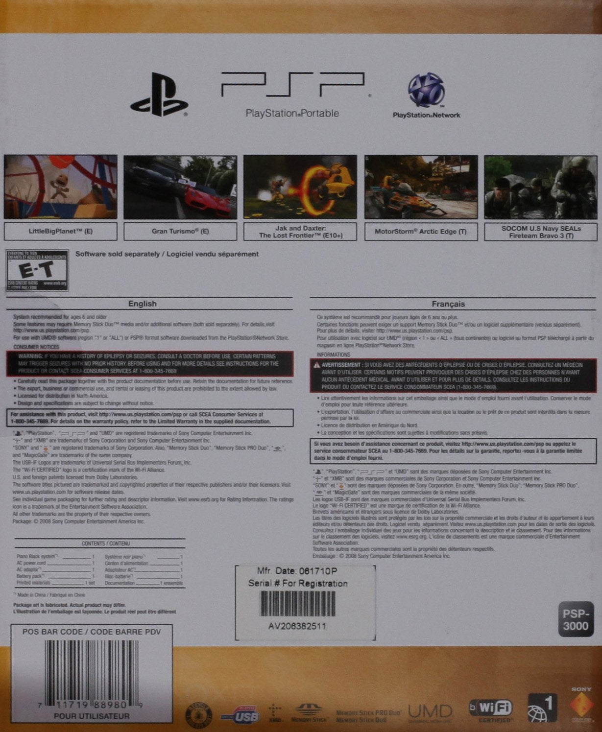 Sony PSP 3000 Piano Black Core Pack System