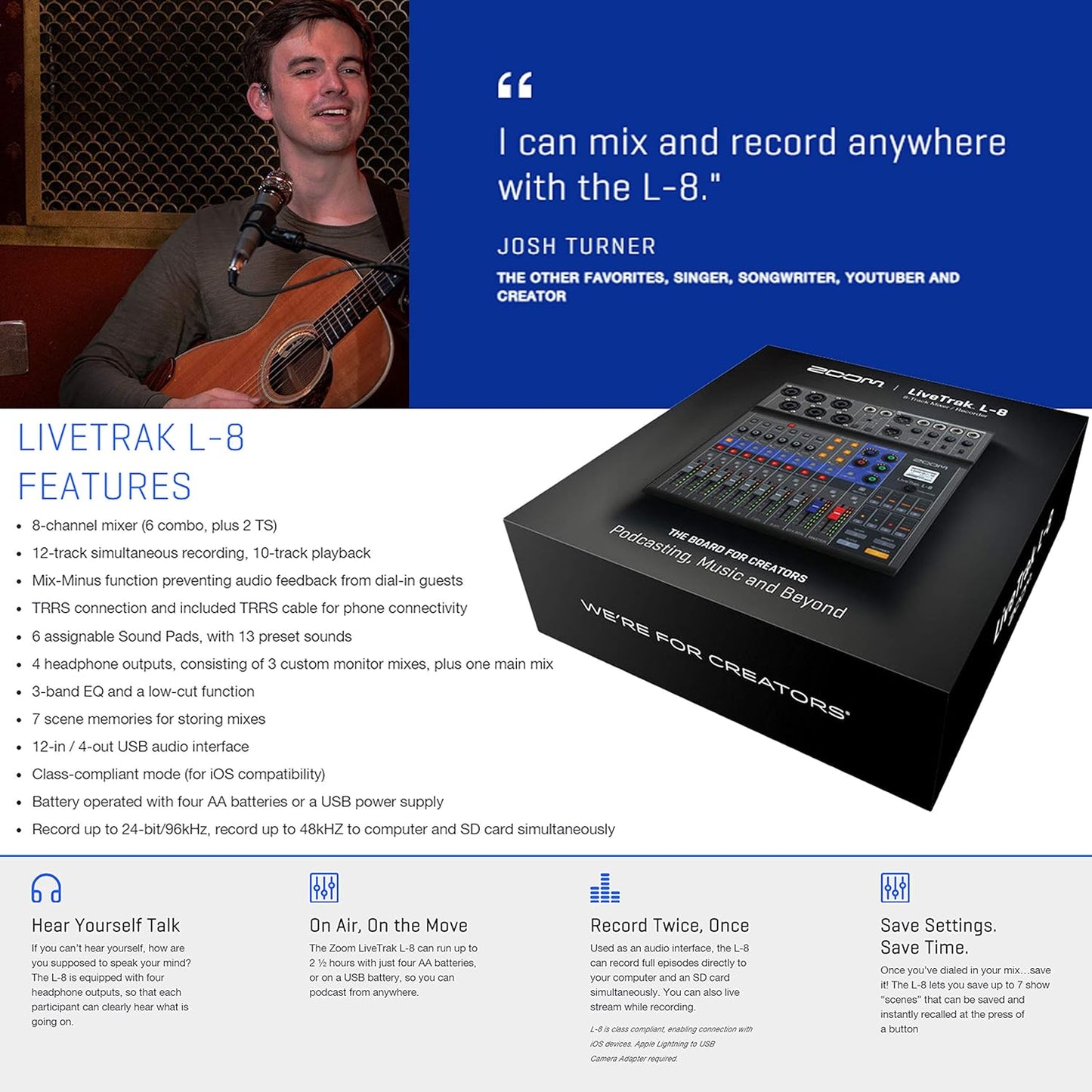 Zoom LiveTrak L-8 Podcast Mixer Bundle ZDM-1 Microphones