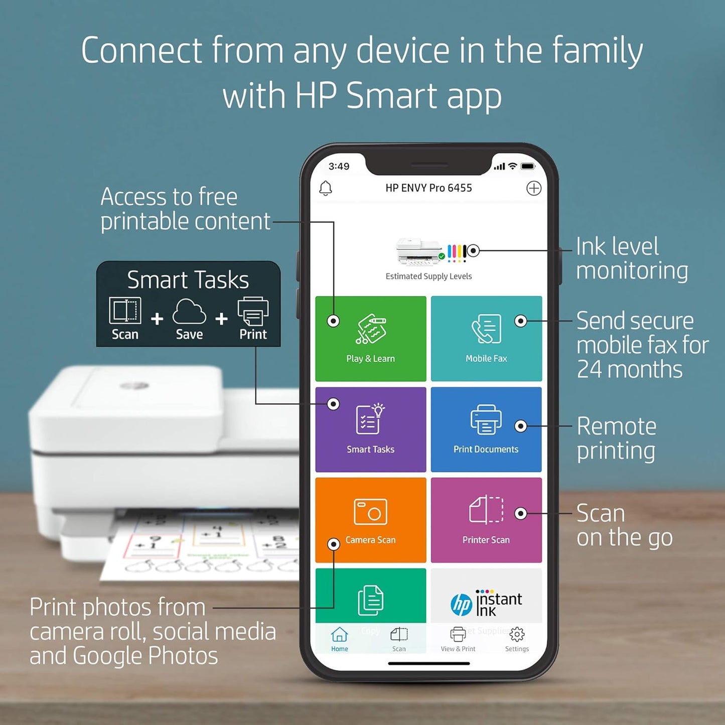 HP 5SE45A#B1F-cr Envy Pro 6455 Wireless All-in-One Printer Renewed