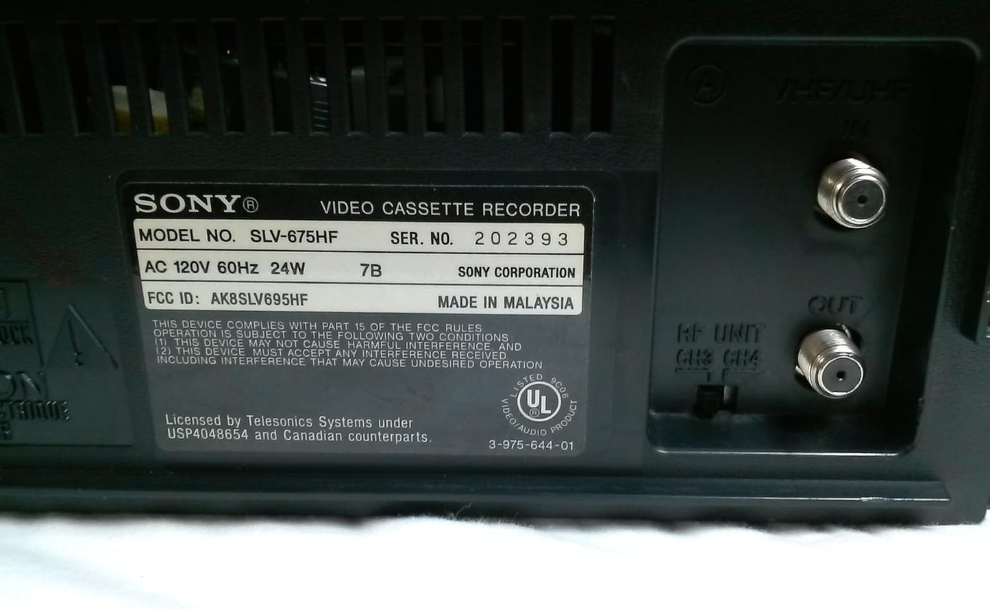 Sony Slv-675hf Video Cassette Recorder VCR Player