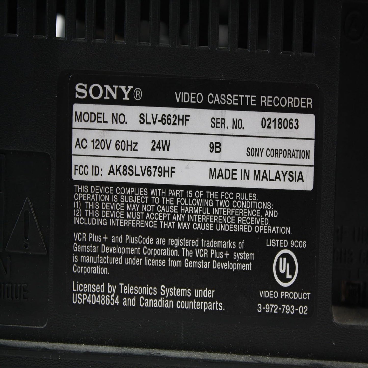 Sony SLV-662HF Hi-Fi Stereo VHS VCR Player