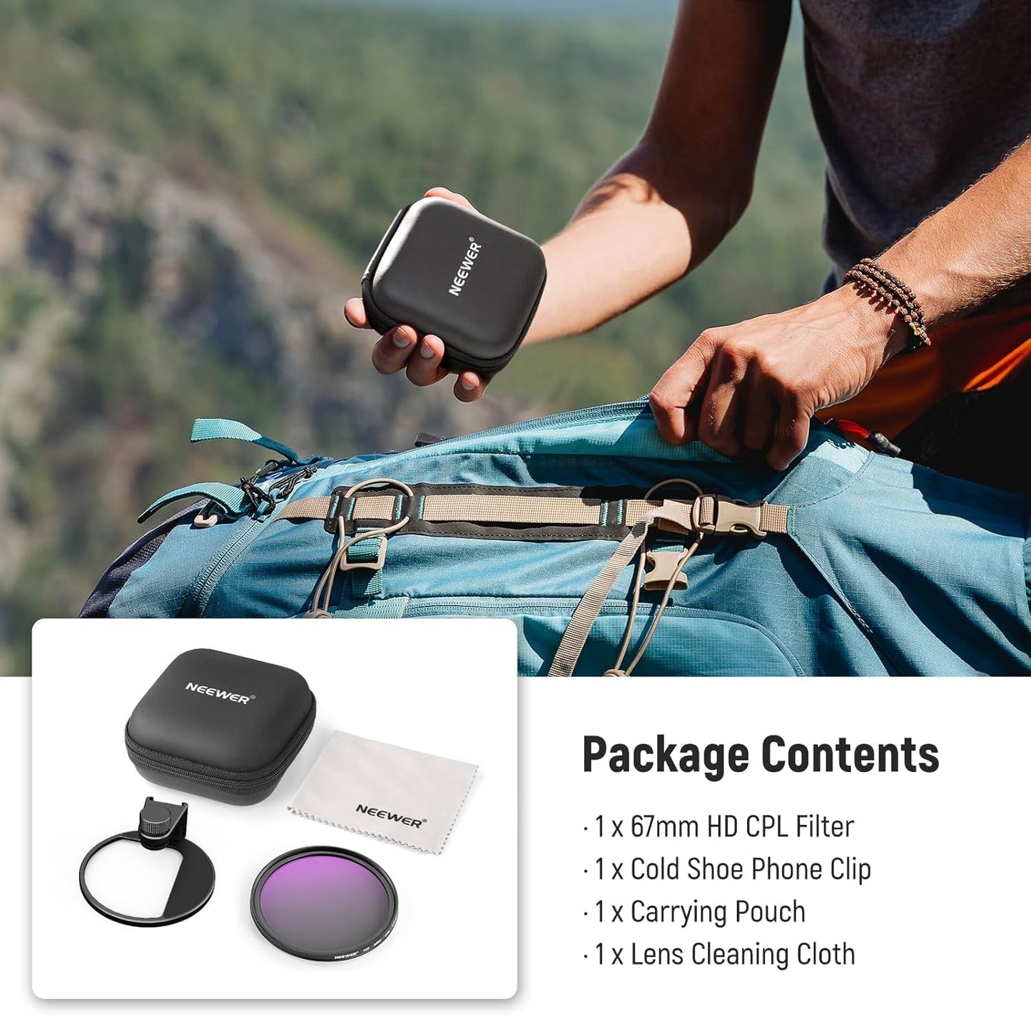 Neewer 67mm CPL Phone Camera Filter Polarizer Kit