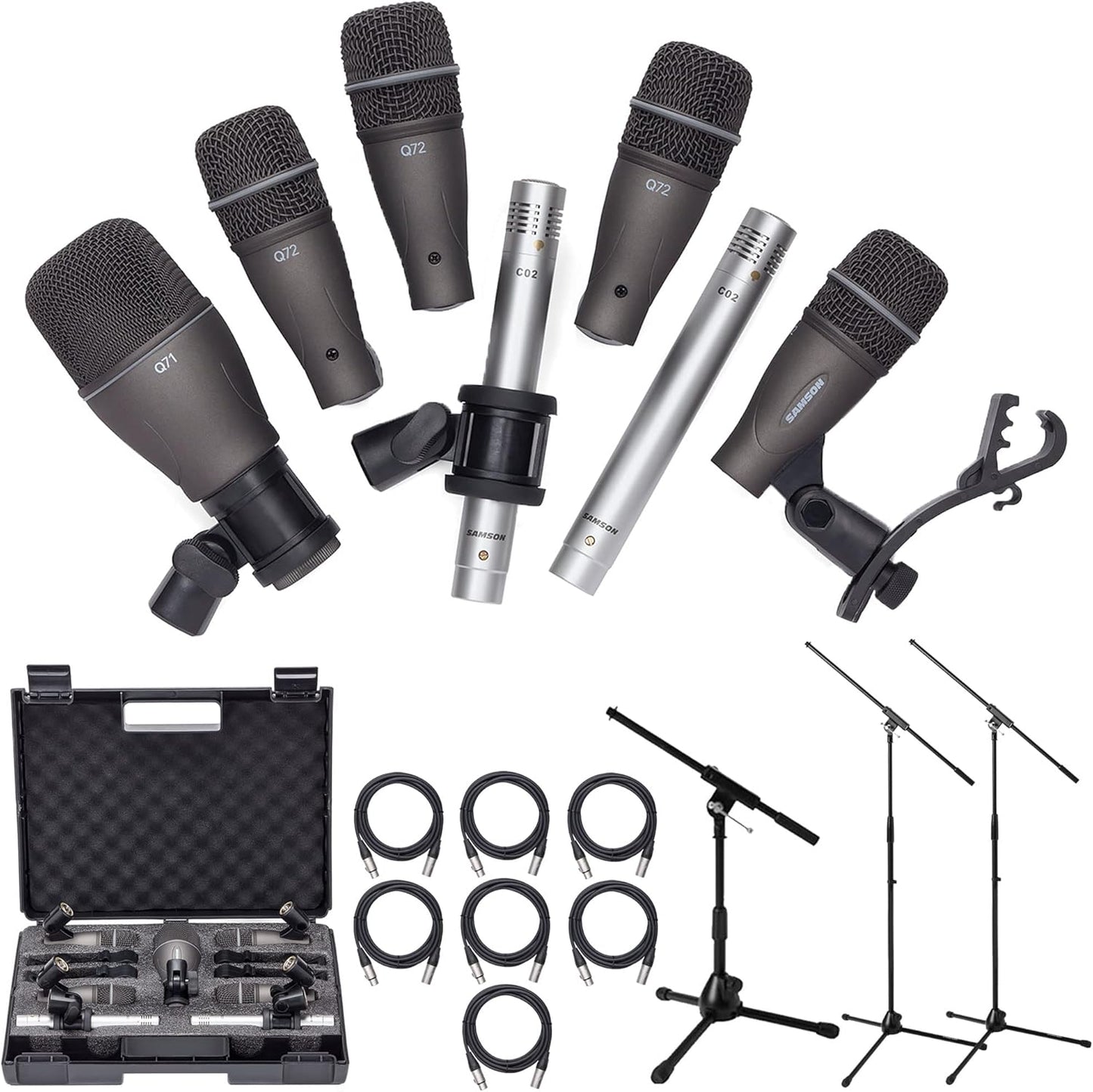 Samson DK707 7-Piece Drum Mic Kit - with Stands & Cables