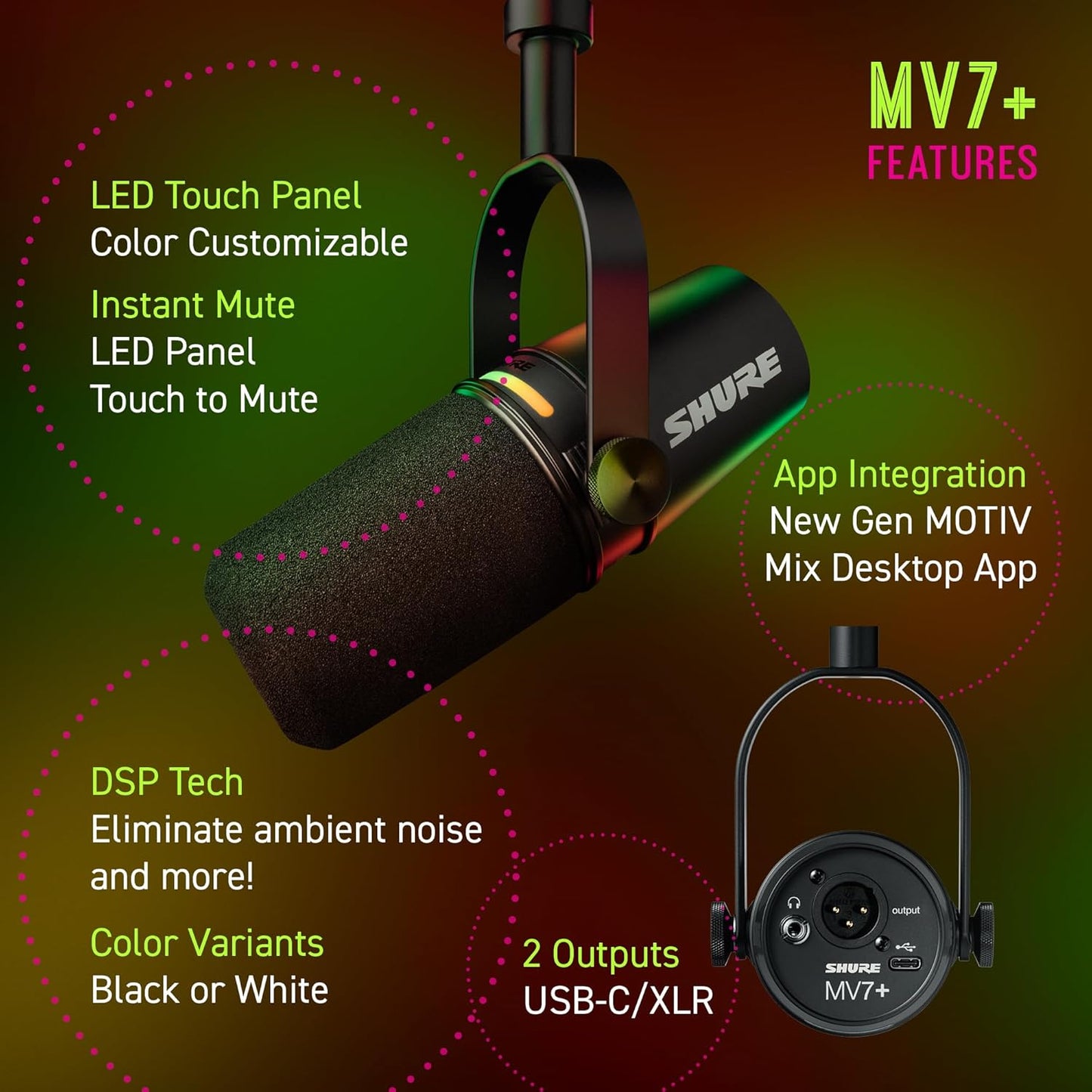 Shure MV7+-K USB/XLR Podcast Dynamic Microphone Black