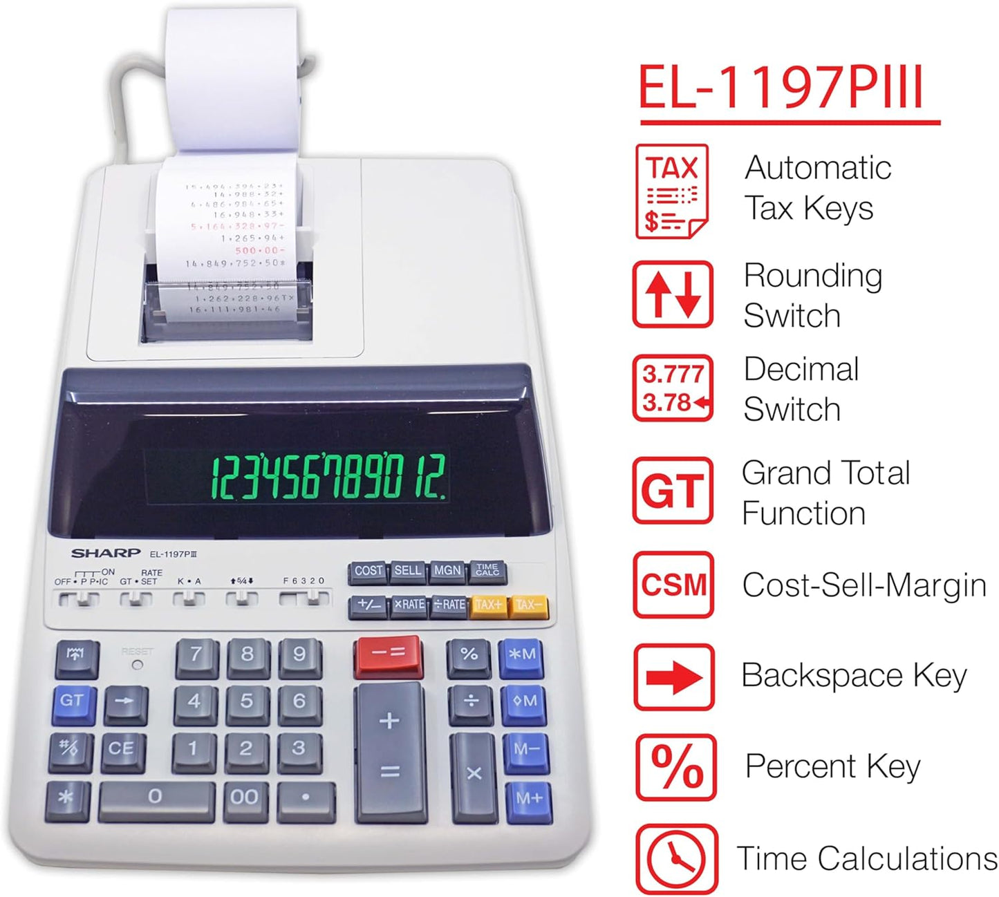 Sharp EL-1197PIII Heavy Duty Printing Calculator