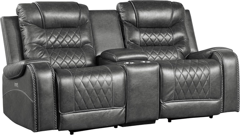 Lexicon Home Theater Seating: Microfiber Power Reclining Loveseat, Grey — main product image