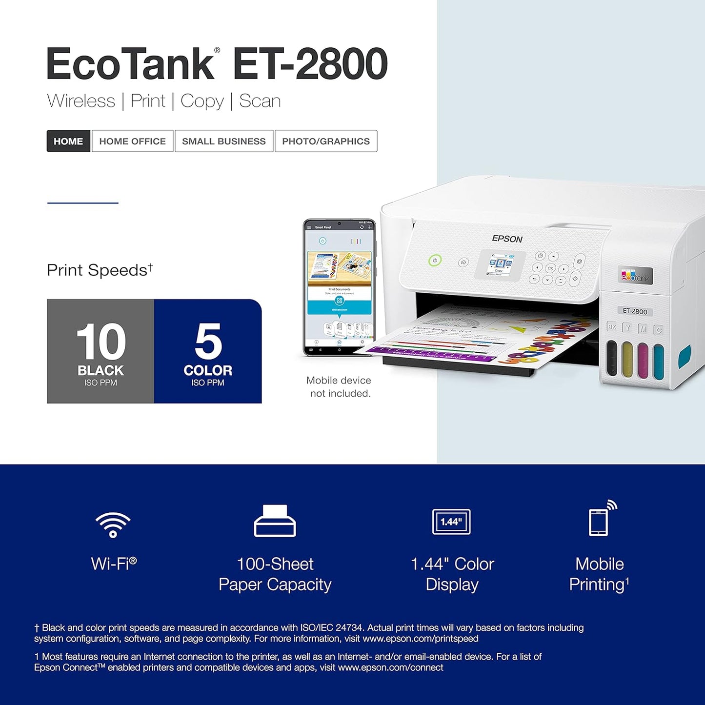 Epson C11CJ66202-N EcoTank ET-2800 Wireless Printer (Renewed)