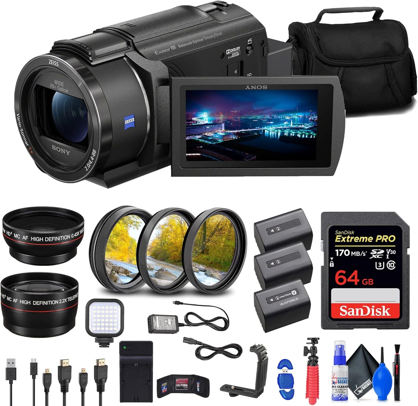 Sony FDR-AX43 4K Handycam Camcorder Bundle (Renewed)