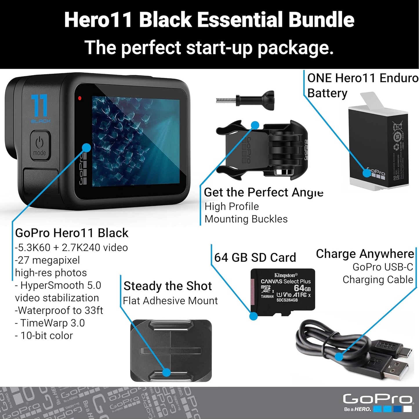 GoPro HERO11 Black Action Camera 64GB SD Card