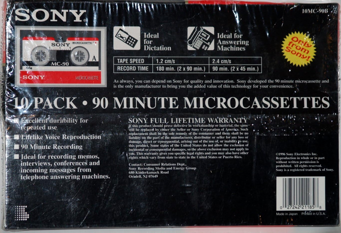 Sony 10MC-90B 90-Minute Microcassettes 10-Pack