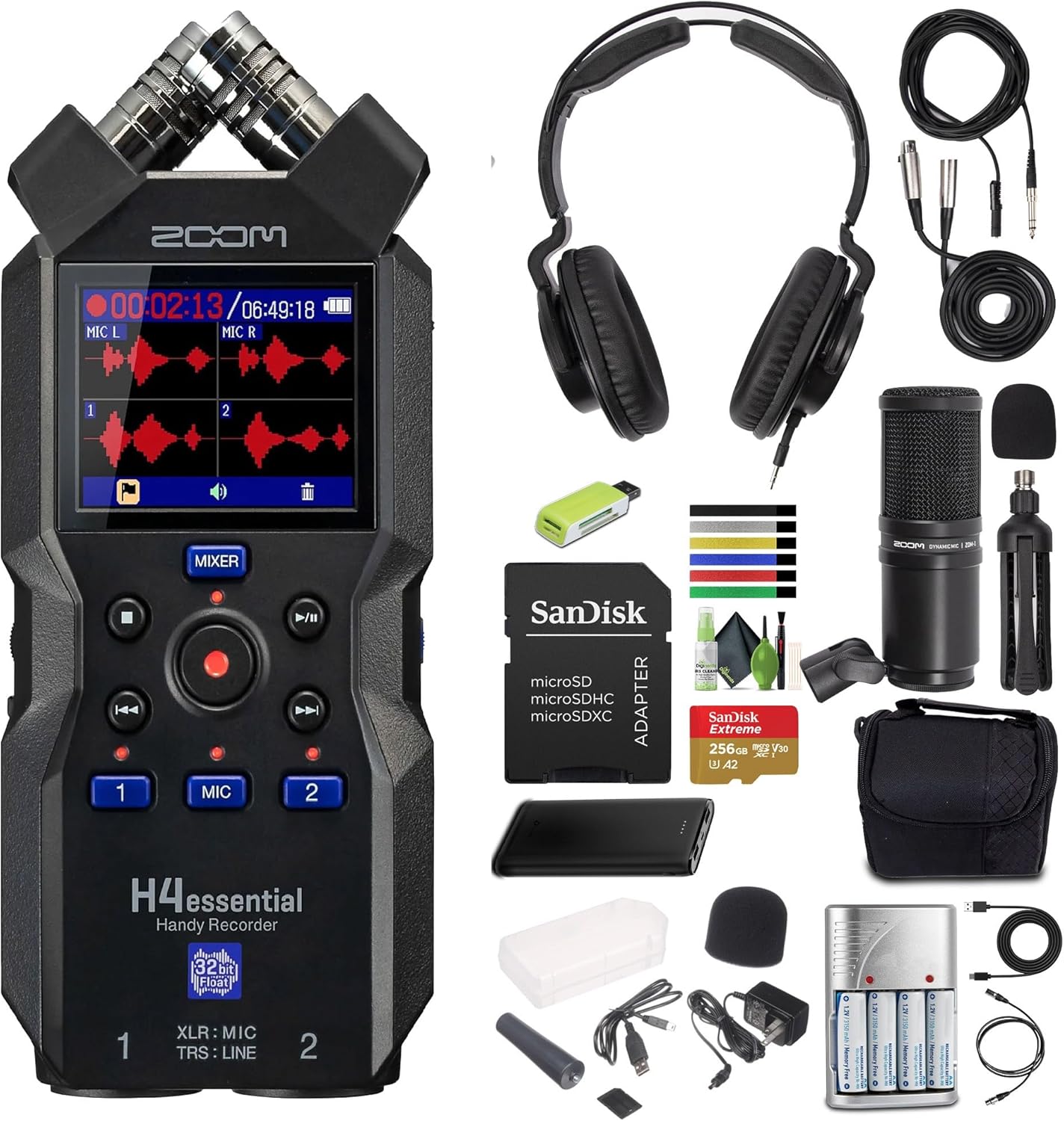 Zoom H4essential 4-Track 32-Bit Float Audio Recorder Bundle