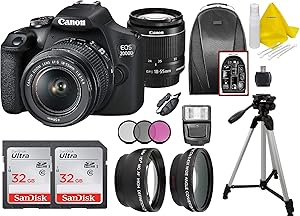 Canon EOS 2000D Rebel T7 DSLR 18-55mm Lens Bundle (Renewed)