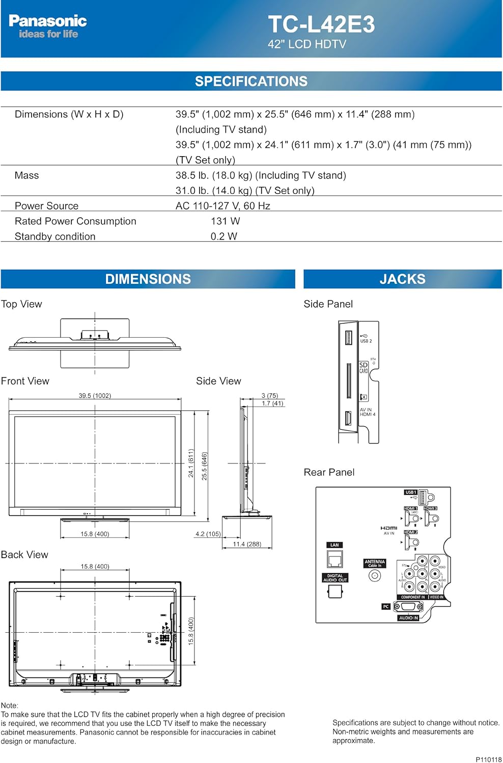 Panasonic TC-L42E3 42-Inch 1080p LED-LCD HDTV