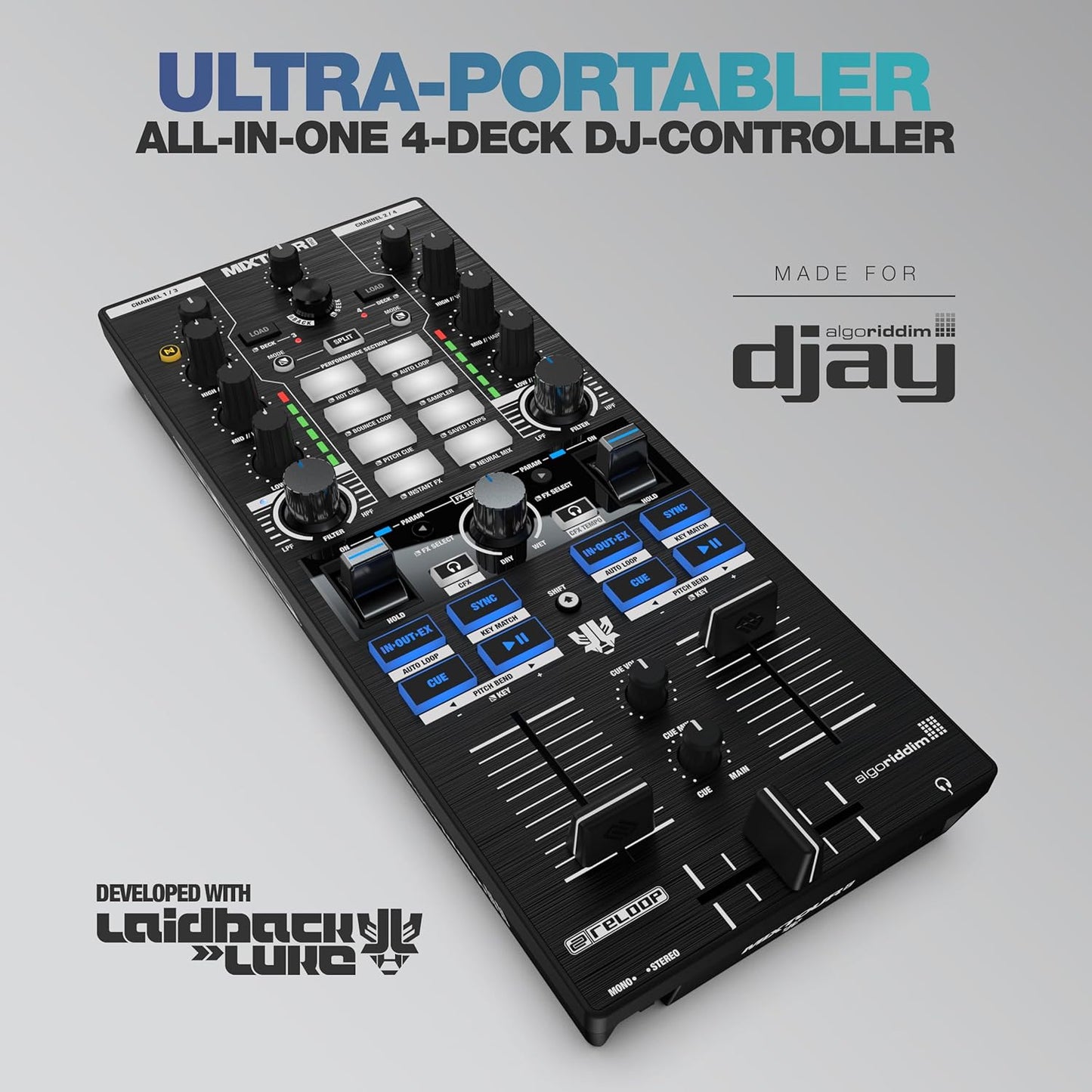 Reloop 246959 Mixtour Pro Ultra-Portable 4-Deck DJ Controller
