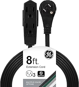 GE 56991 8 Ft Extension Cord 3 Outlet Flat Plug