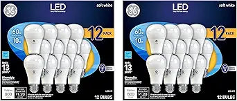 GE LED 60W A19 Soft White Light Bulbs 12 Pack