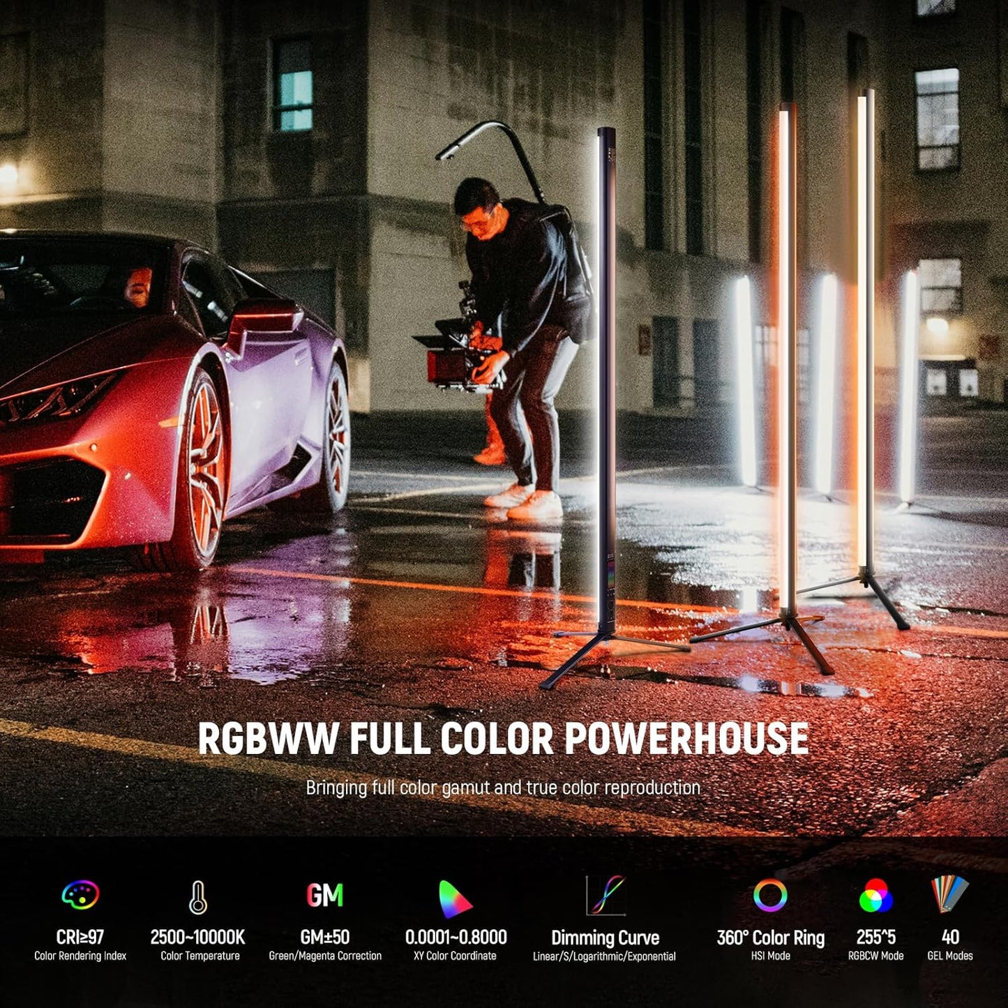 Neewer TL120C RGB Tube Light: 42W, APP/2.4G/DMX Control