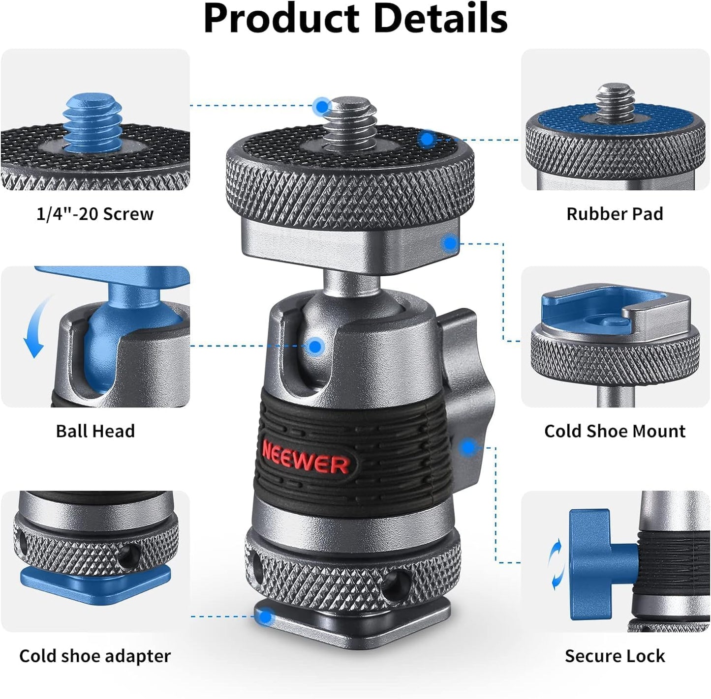 Neewer 10101418 Mini Ball Head Cold Shoe Mount 2-Pack