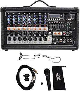 Peavey Pvi8500 Powered Mixer Mic+Earbuds Live Sound Bundle