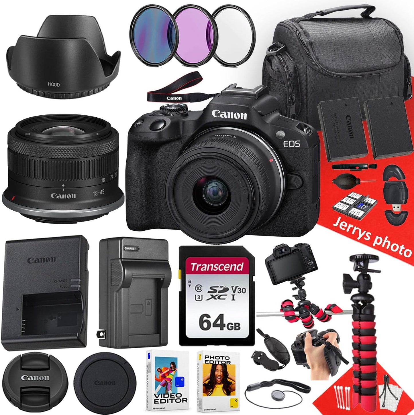 Canon EOS R50 Mirrorless Camera 18-45mm Lens Bundle