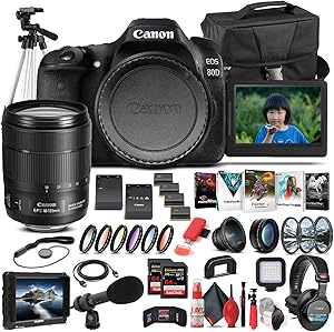 Canon 1263C006 EOS 80D DSLR 18-135mm Lens Bundle Renewed
