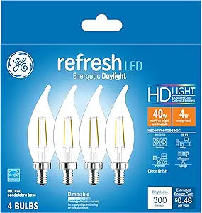 GE 45653 Refresh LED - 40W Candle Light Bulbs, Daylight, 4 Pack