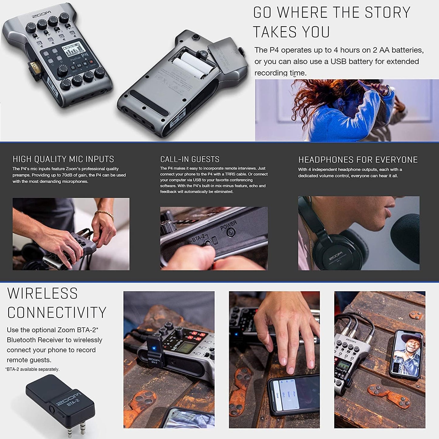 Zoom P4 K9 PodTrak Podcast Recorder Bundle