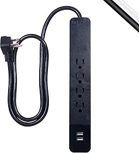 GE 37053 Black 4-Outlet Surge Protector USB Charger — main product image